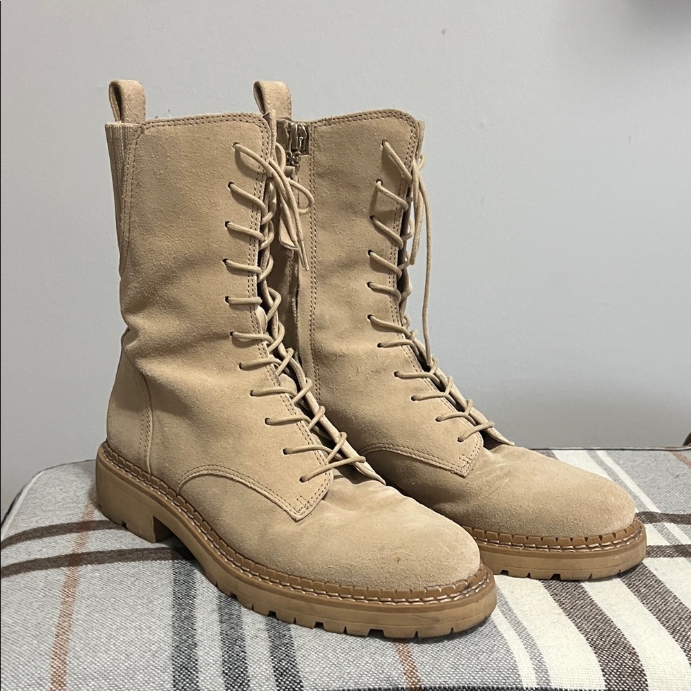 Sam Edelman Tan Lace-Up Combat Boots